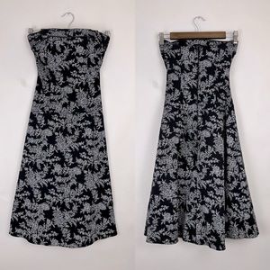 LULY K formal strapless dress knee-length black and white floral S